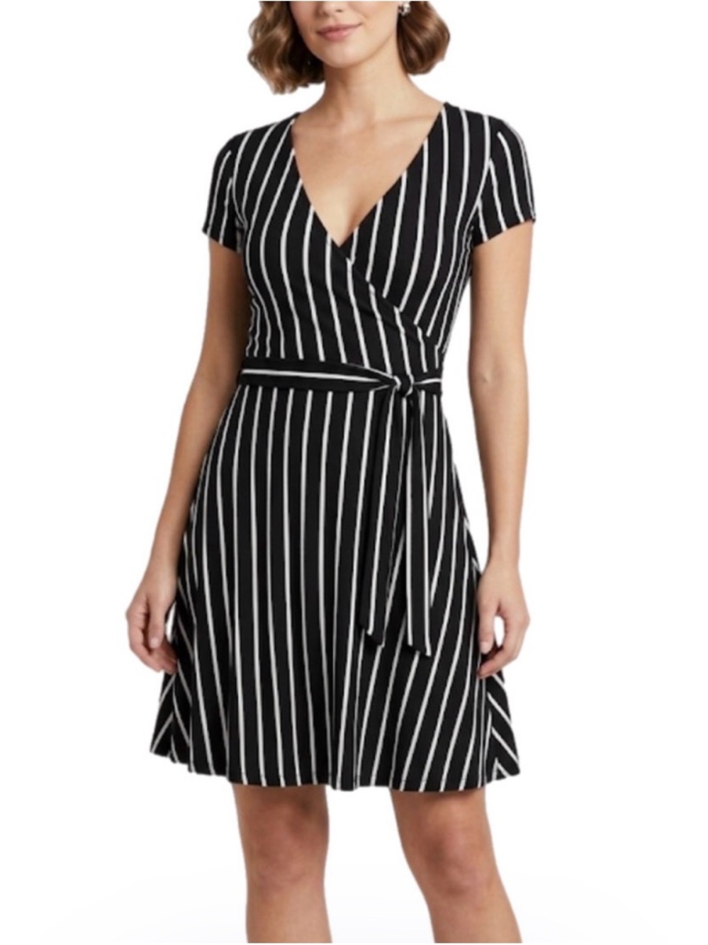 M Rebel Sugar Black White Stripes Women’s Casual Feminine Midi Slip Dress